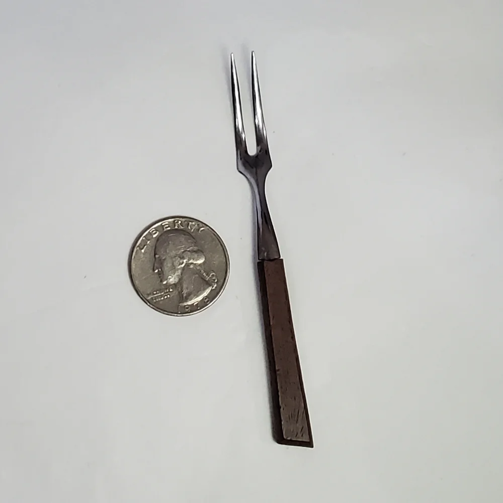 Vintage Japan Stainless & Wood Cocktail Forks Mini NIB hors d'oeuvre Set of 12